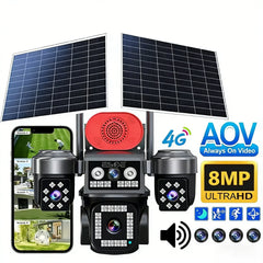 ESOE AOV 8MP Alarm Reminder Solar Camera Four Lens 4G IP Camera with Two-Way Audio CMOS Sensor Cloud Storage CCTV Camera
