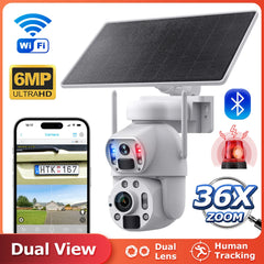 2025 New 6MP PTZ 6W 4G Solar Camera 36X Zoom Dual Lens Network Solar Battery Floodlight Camera Outdoor