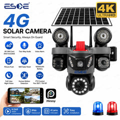 8MP Four-Lens 4G Solar Powered Security Camera with 16W Solar Panel and 16000mAh Battery