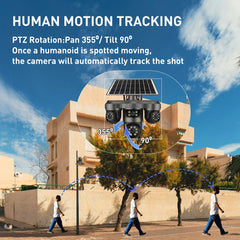 8MP Four-Lens 24/7 AOV Solar Security Camera | 4G LTE SIM, 24H Continuous Recording, 4 Screens View & AI Tracking