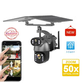 ESOE Ubox 4G WIFI 50X Optical Zoom Dual Lens Solar Powered IP Camera Wireless Camera with 10X Zoom Outdoor Solar Camera for Farm