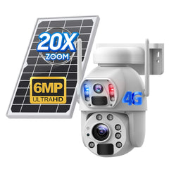 ESOE New 20X Zoom 4G Camera IP66 Metal 10W Solar Panel 4G 6MP 20000mAh Dual Lens Laser Infrared Lamp 4G Solar Outdoor Camera