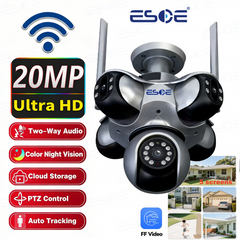 ESOE 20MP five-lens 720 degree PTZ WiFi security camera with 5 screens and auto tracking
