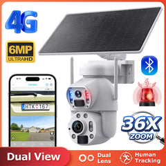 2025 New 6MP PTZ 6W 4G Solar Camera 36X Zoom Dual Lens Network Solar Battery Floodlight Camera Outdoor