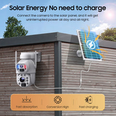 ESOE New 20X Zoom 4G Camera IP66 Metal 10W Solar Panel 4G 6MP 20000mAh Dual Lens Laser Infrared Lamp 4G Solar Outdoor Camera