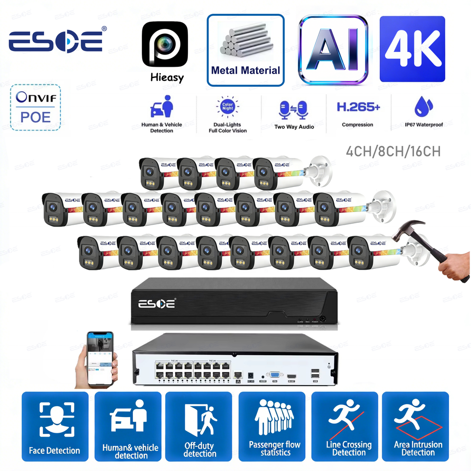 Exclusive New Model 4K PoE NVR Security Camera System complete kit with dual-light bullet cameras