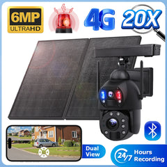 20W Solar Panel 20X Zoom Dual Lens HD 6MP 4G Solar Camera 3K Outdoor Ptz Camera Dome Security CCTV Solar IP Camera