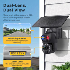 3K 36X Zoom 4G Camera IP66 Metal Case 10W Solar Panel 20000mAh Battery Dual Lens Laser Infrared Lamp 4G Solar Outdoor Camera