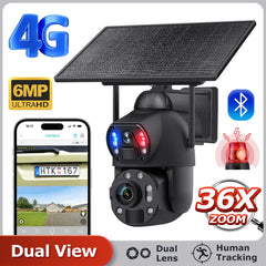 3K 36X Zoom 4G Camera IP66 Metal Case 10W Solar Panel 20000mAh Battery Dual Lens Laser Infrared Lamp 4G Solar Outdoor Camera