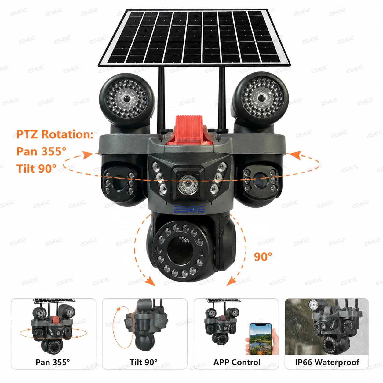 8MP Ultra HD four-lens solar security camera detailed view