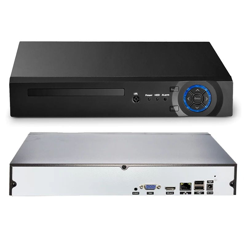 16CH NVR recorder front and rear panel view