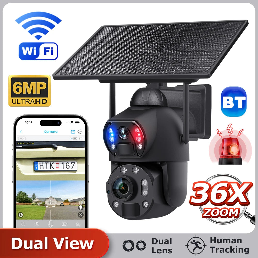 3K 36X Zoom 4G Camera IP66 Metal Case 10W Solar Panel 20000mAh Battery Dual Lens Laser Infrared Lamp 4G Solar Outdoor Camera