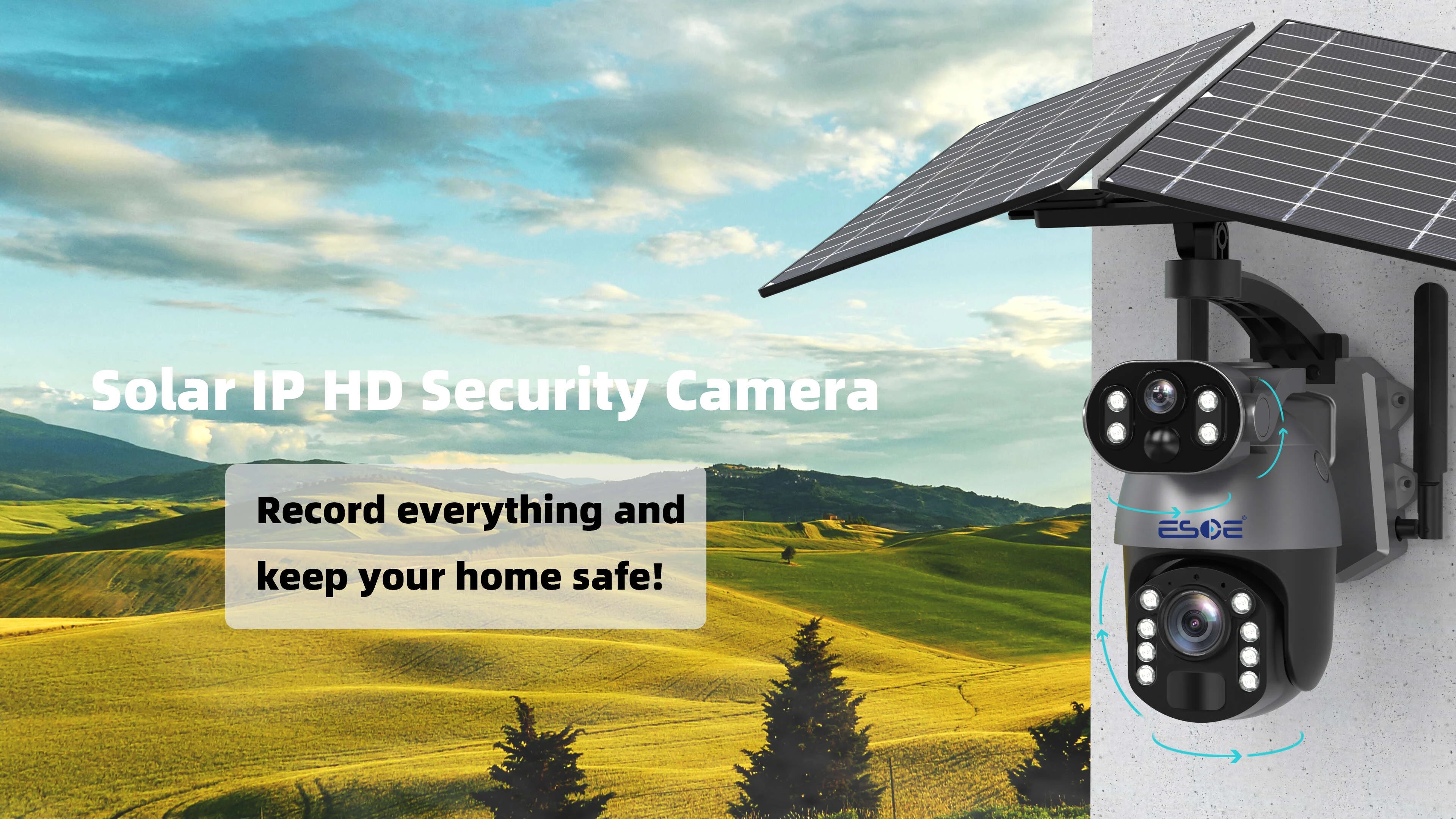 ESOE Ubox 4G WIFI 50X Optical Zoom Dual Lens Solar Powered IP Camera Wireless Camera with 10X Zoom Outdoor Solar Camera for Farm