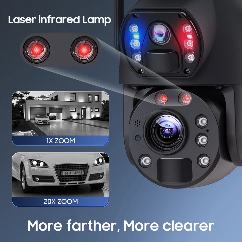 20W Solar Panel 20X Zoom Dual Lens HD 6MP 4G Solar Camera 3K Outdoor Ptz Camera Dome Security CCTV Solar IP Camera
