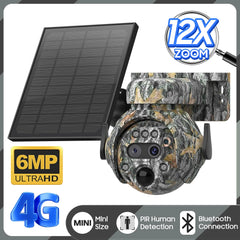 HD 6MP 12X Zoom HD 4G Waterproof Camera  3K Camouflage Panoramic Outdoor Security CCTV System Solar IP Camera