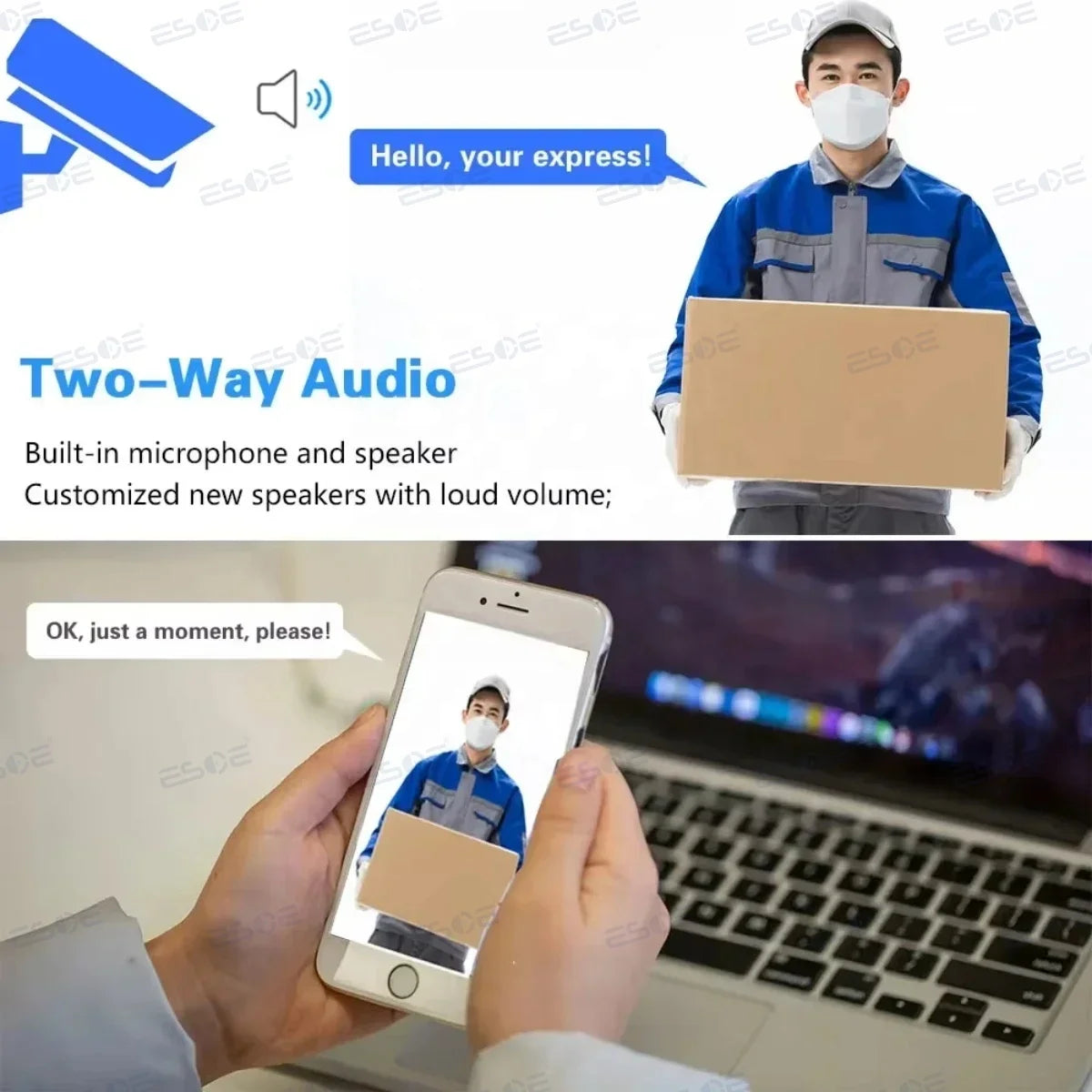 4K PoE NVR two-way audio feature with built-in microphone and speaker