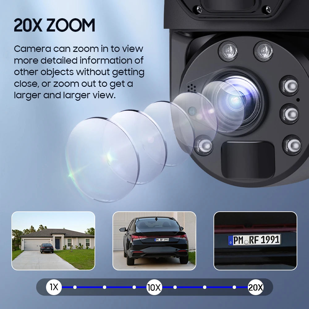 20W Solar Panel 20X Zoom Dual Lens HD 6MP 4G Solar Camera 3K Outdoor Ptz Camera Dome Security CCTV Solar IP Camera