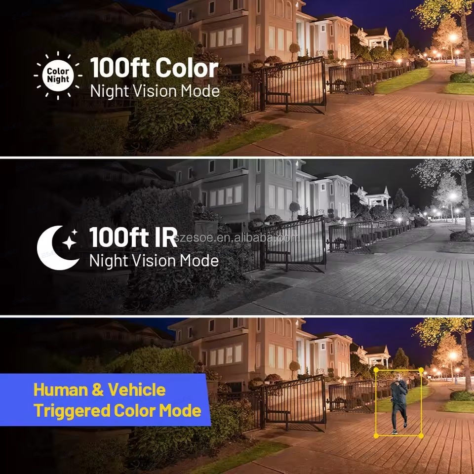 100ft color night vision IR and human-triggered color mode comparison