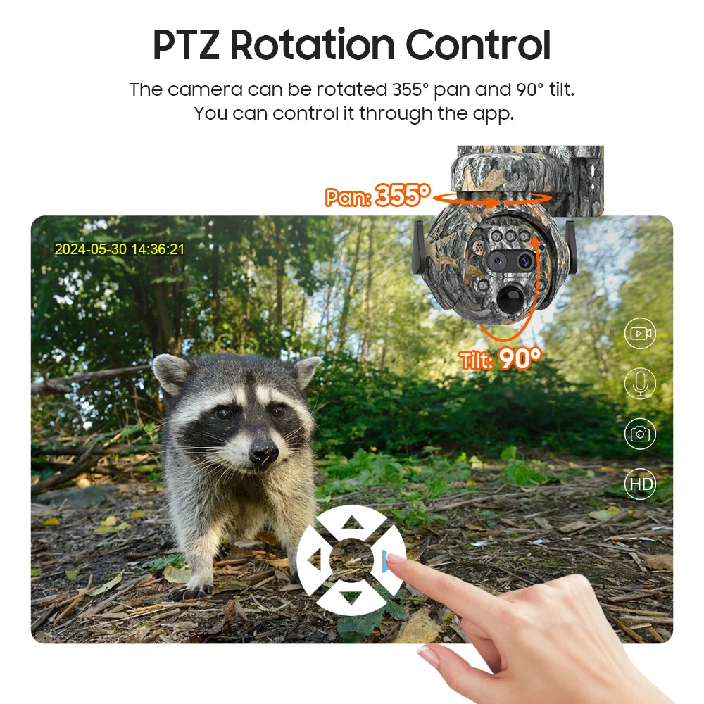 HD 6MP 12X Zoom HD 4G Waterproof Camera  3K Camouflage Panoramic Outdoor Security CCTV System Solar IP Camera