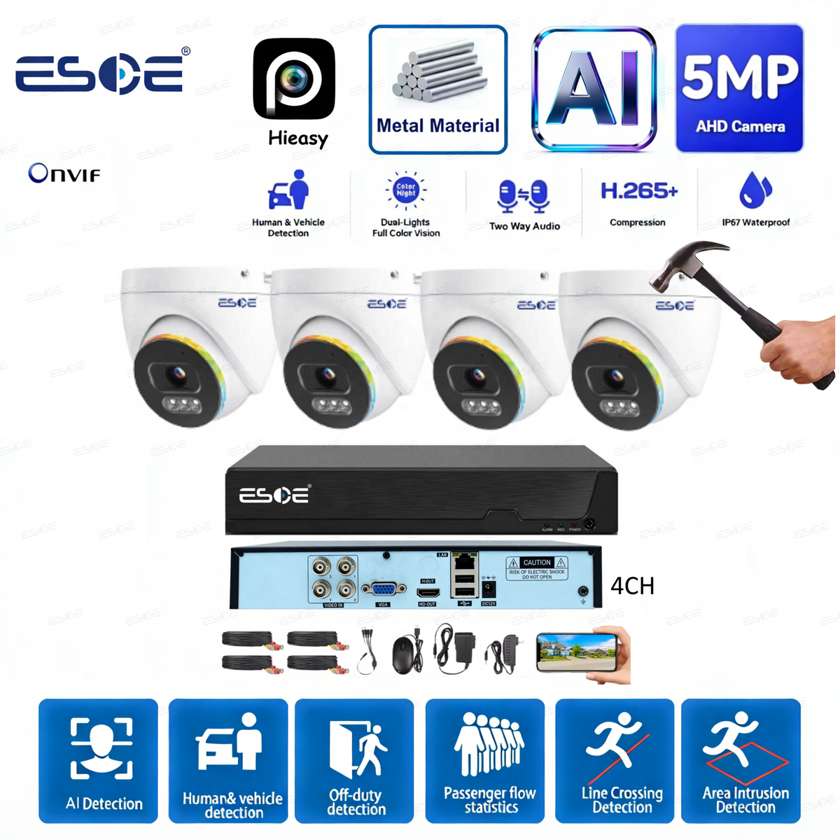 ESOE 5MP AHD Security Camera System complete feature overview infographic