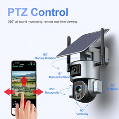 دوربین مداربسته چرخشی خورشیدی 4G با دو لنز، 8 مگاپیکسل، ردیاب خودکار انسان، امنیتی IP بی‌سیم، زوم 4X 10X، 4G و WiFi، 4K 4 مگاپیکسل