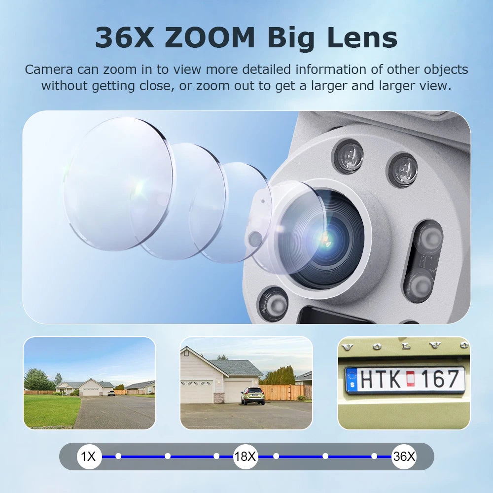 2025 New 6MP PTZ 6W 4G Solar Camera 36X Zoom Dual Lens Network Solar Battery Floodlight Camera Outdoor