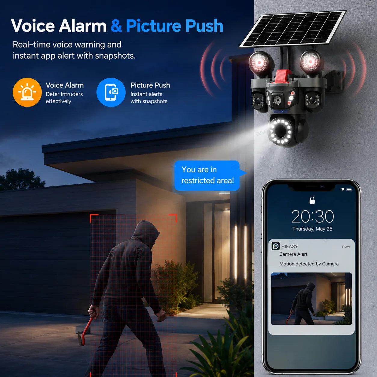 Voice alarm and picture push notification on smartphone