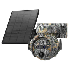 دوربین خورشیدی مینی 12X زوم ESoe با سیم‌کارت 4G، استتار برگ افرا، IP66، باتری خورشیدی، PIR، مخفی خورشیدی