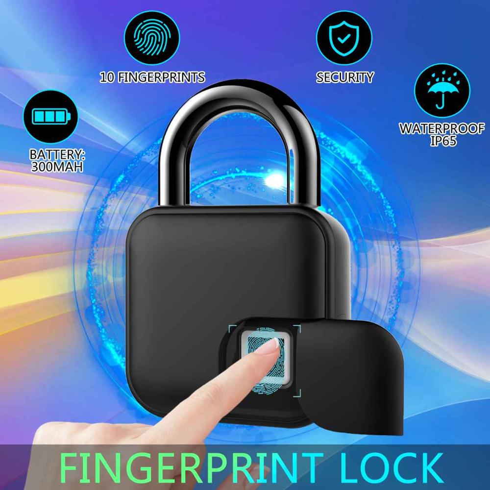 Waterproof Smart Safty Fingerprint  Door Locks  Pad Locks for Bike Scooter Gym Office Closet Backpack