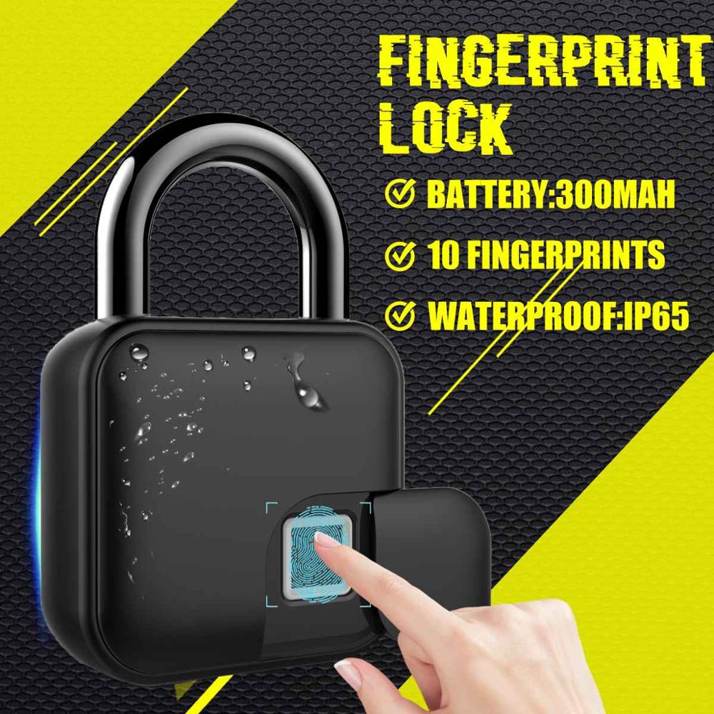 Waterproof Smart Safty Fingerprint  Door Locks  Pad Locks for Bike Scooter Gym Office Closet Backpack