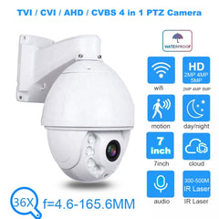 H.265 HD 1080P 2MP 4 IN 1 AHD TVI CVI CVBS 7 Inch 36X Zoom High Speed Dome Outdoor Waterproof IR Laser PTZ Camera